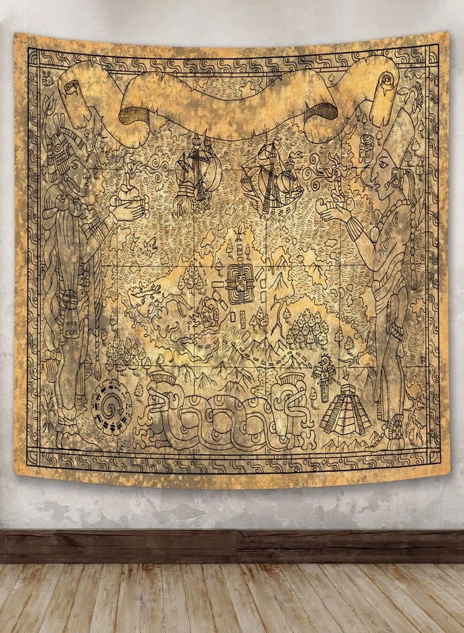 Wathon Ancient Mayan Civilization Tapestry - Vintage Aztec Map With Gods, Old Ships, Temple, Brown Symbols - Wall Hanging for Bedroom, Living Room, Dorm - Home Decor Mandala - 60X40 - Image 5